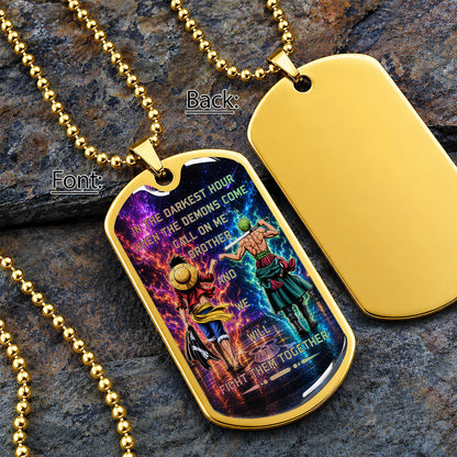 One Piece Dog Tag Necklace - OPDL005 - Monkey D. Luffy - Roronoa Zoro - Call On Me Brother - Military Ball Chain