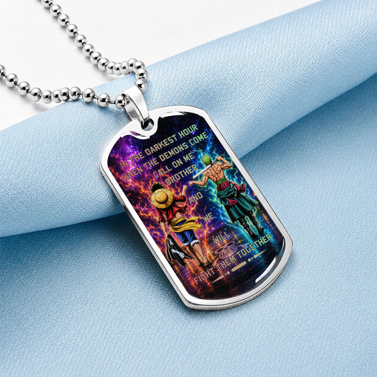 One Piece Dog Tag Necklace - OPDL005 - Monkey D. Luffy - Roronoa Zoro - Call On Me Brother - Military Ball Chain