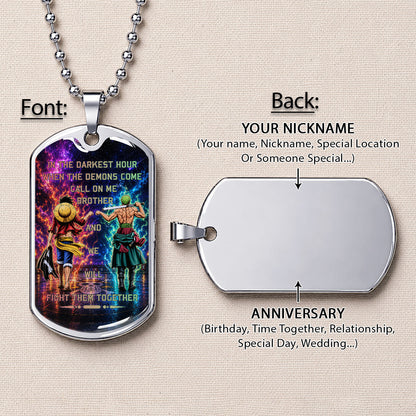 One Piece Dog Tag Necklace - OPDL005 - Monkey D. Luffy - Roronoa Zoro - Call On Me Brother - Military Ball Chain