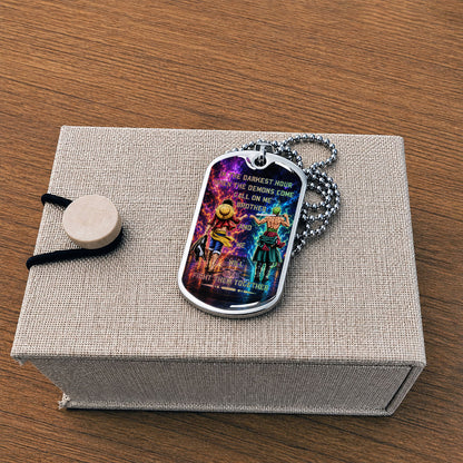 One Piece Dog Tag Necklace - OPDL005 - Monkey D. Luffy - Roronoa Zoro - Call On Me Brother - Military Ball Chain