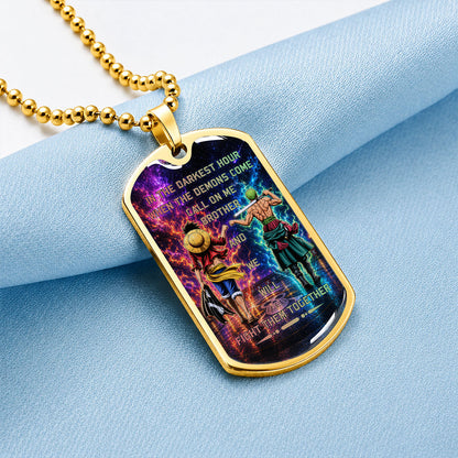 One Piece Dog Tag Necklace - OPDL005 - Monkey D. Luffy - Roronoa Zoro - Call On Me Brother - Military Ball Chain