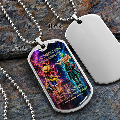 One Piece Dog Tag Necklace - OPDL006 - Monkey D. Luffy - Roronoa Zoro - Call On Me Brother - Military Ball Chain