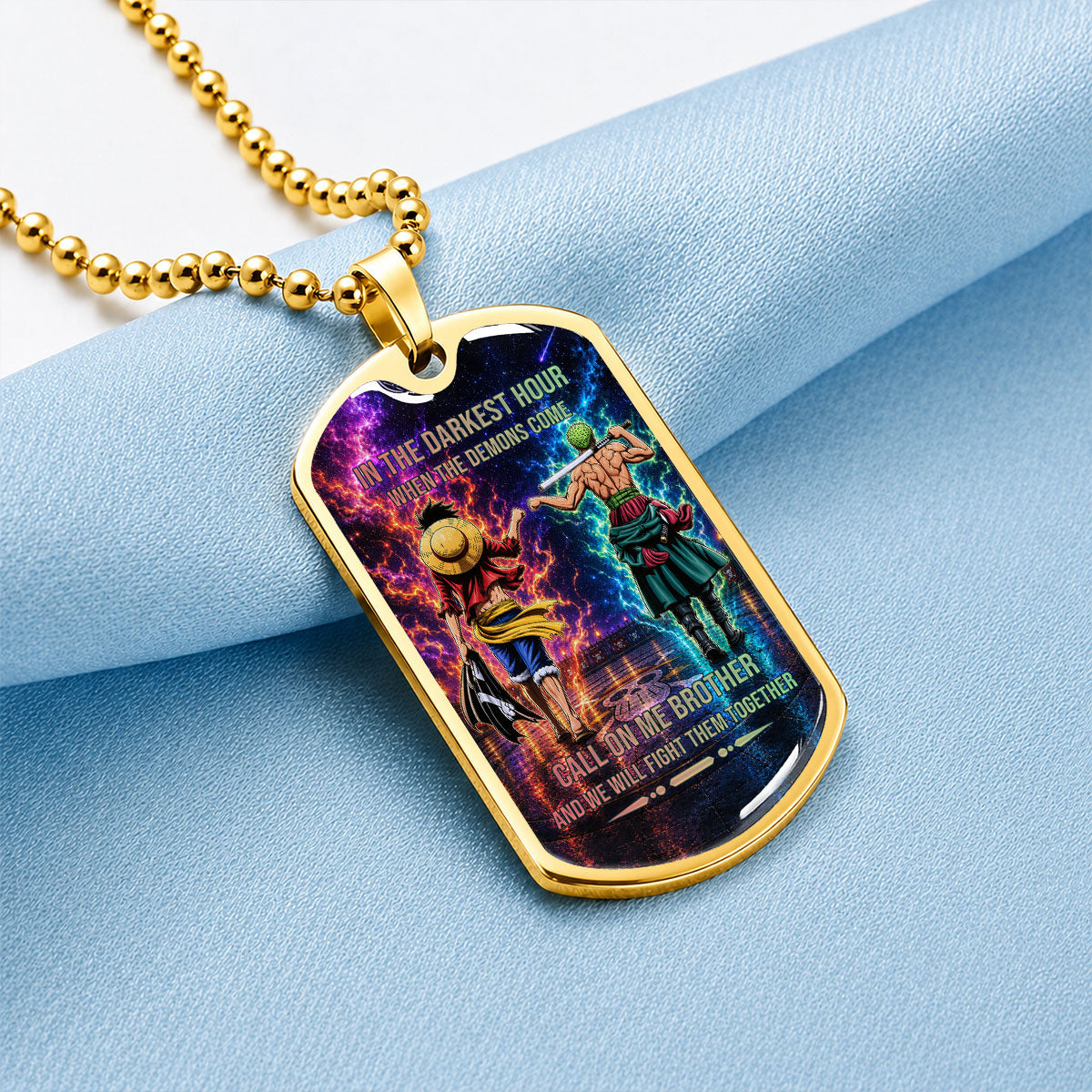 One Piece Dog Tag Necklace - OPDL006 - Monkey D. Luffy - Roronoa Zoro - Call On Me Brother - Military Ball Chain