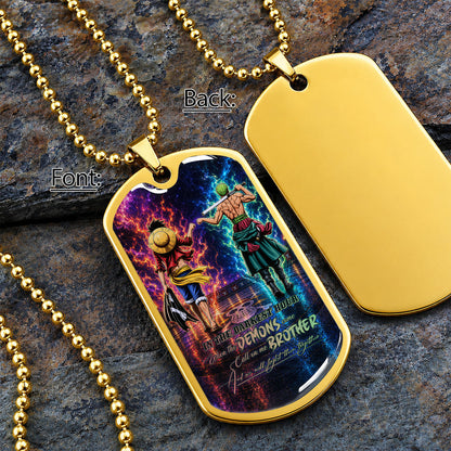 One Piece Dog Tag Necklace - OPDL010 - Monkey D. Luffy - Roronoa Zoro - Call On Me Brother - Military Ball Chain