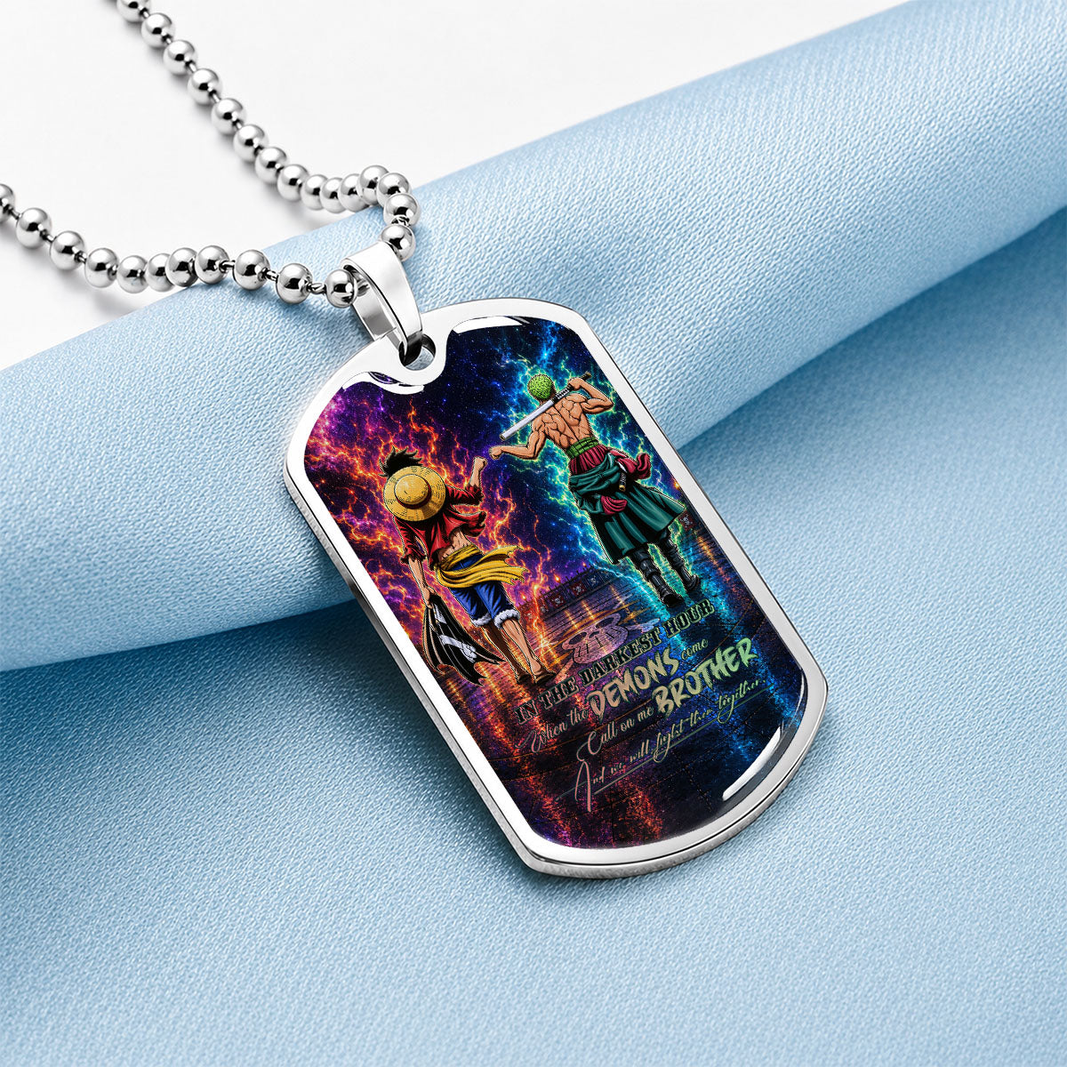 One Piece Dog Tag Necklace - OPDL010 - Monkey D. Luffy - Roronoa Zoro - Call On Me Brother - Military Ball Chain