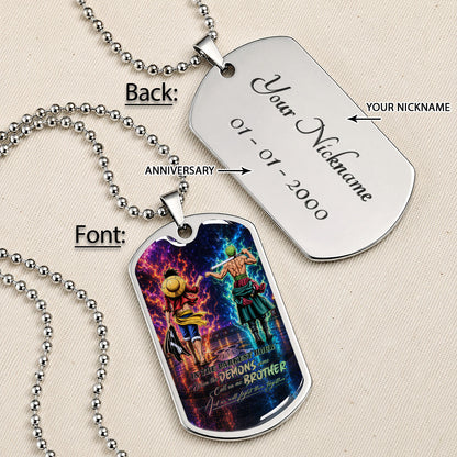 One Piece Dog Tag Necklace - OPDL010 - Monkey D. Luffy - Roronoa Zoro - Call On Me Brother - Military Ball Chain