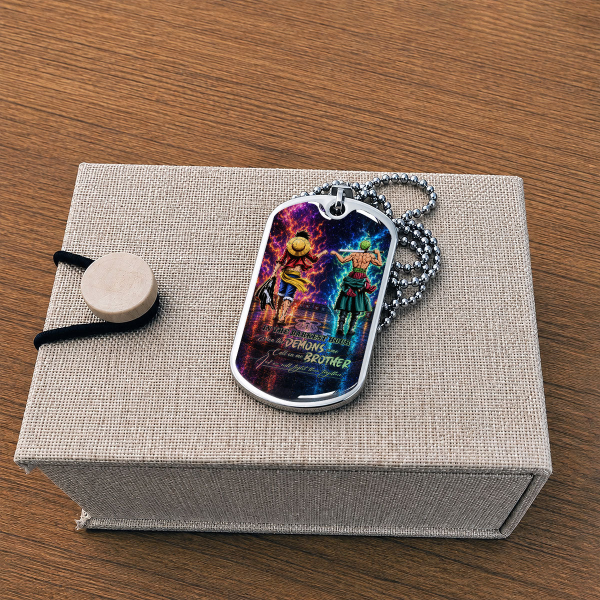 One Piece Dog Tag Necklace - OPDL010 - Monkey D. Luffy - Roronoa Zoro - Call On Me Brother - Military Ball Chain