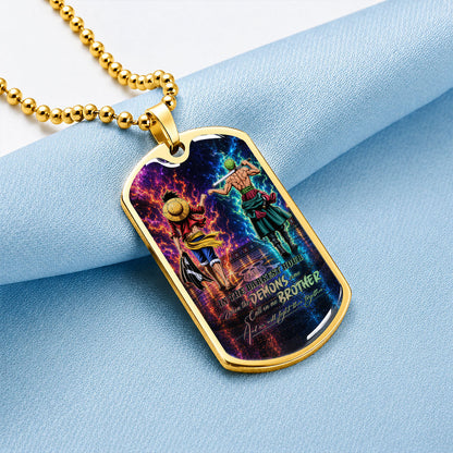 One Piece Dog Tag Necklace - OPDL010 - Monkey D. Luffy - Roronoa Zoro - Call On Me Brother - Military Ball Chain