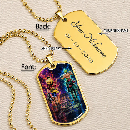 One Piece Dog Tag Necklace - OPDL010 - Monkey D. Luffy - Roronoa Zoro - Call On Me Brother - Military Ball Chain