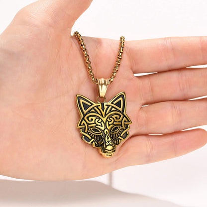 Viking - Rock Punk Wolf Head Necklaces for Men, Solid Stainless Steel Material Viking Animal Style Pendant