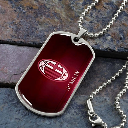 Soccer Dog Tag Necklace - SCD001 - AC Milan - Military Ball Chain