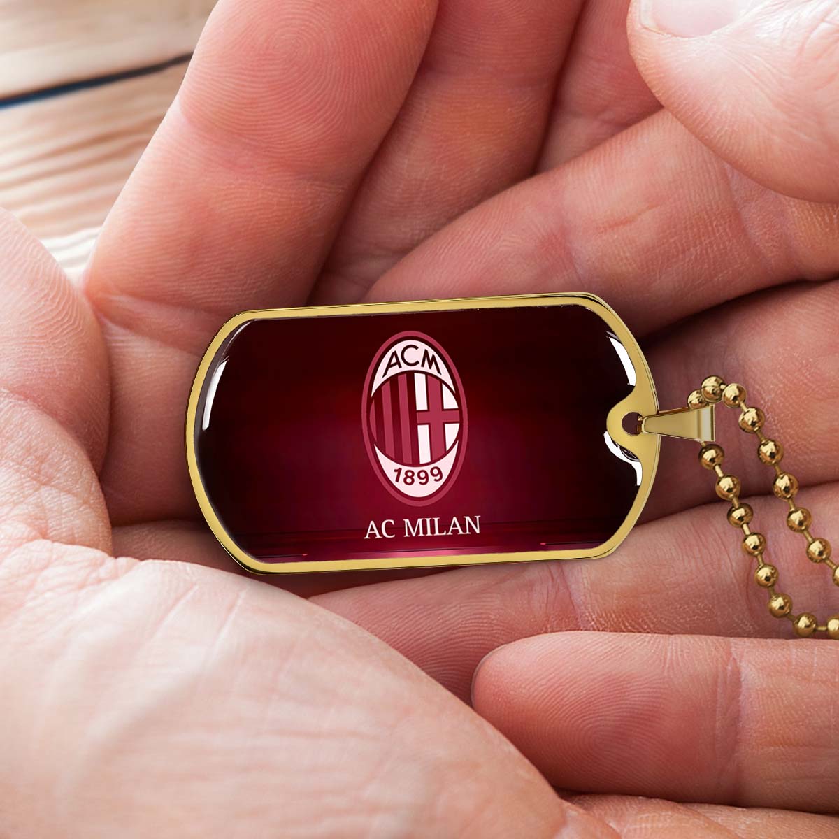 Soccer Dog Tag Necklace - SCD001 - AC Milan - Military Ball Chain