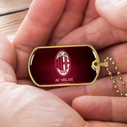 Soccer Dog Tag Necklace - SCD001 - AC Milan - Military Ball Chain