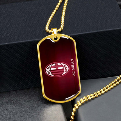 Soccer Dog Tag Necklace - SCD001 - AC Milan - Military Ball Chain