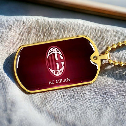 Soccer Dog Tag Necklace - SCD001 - AC Milan - Military Ball Chain