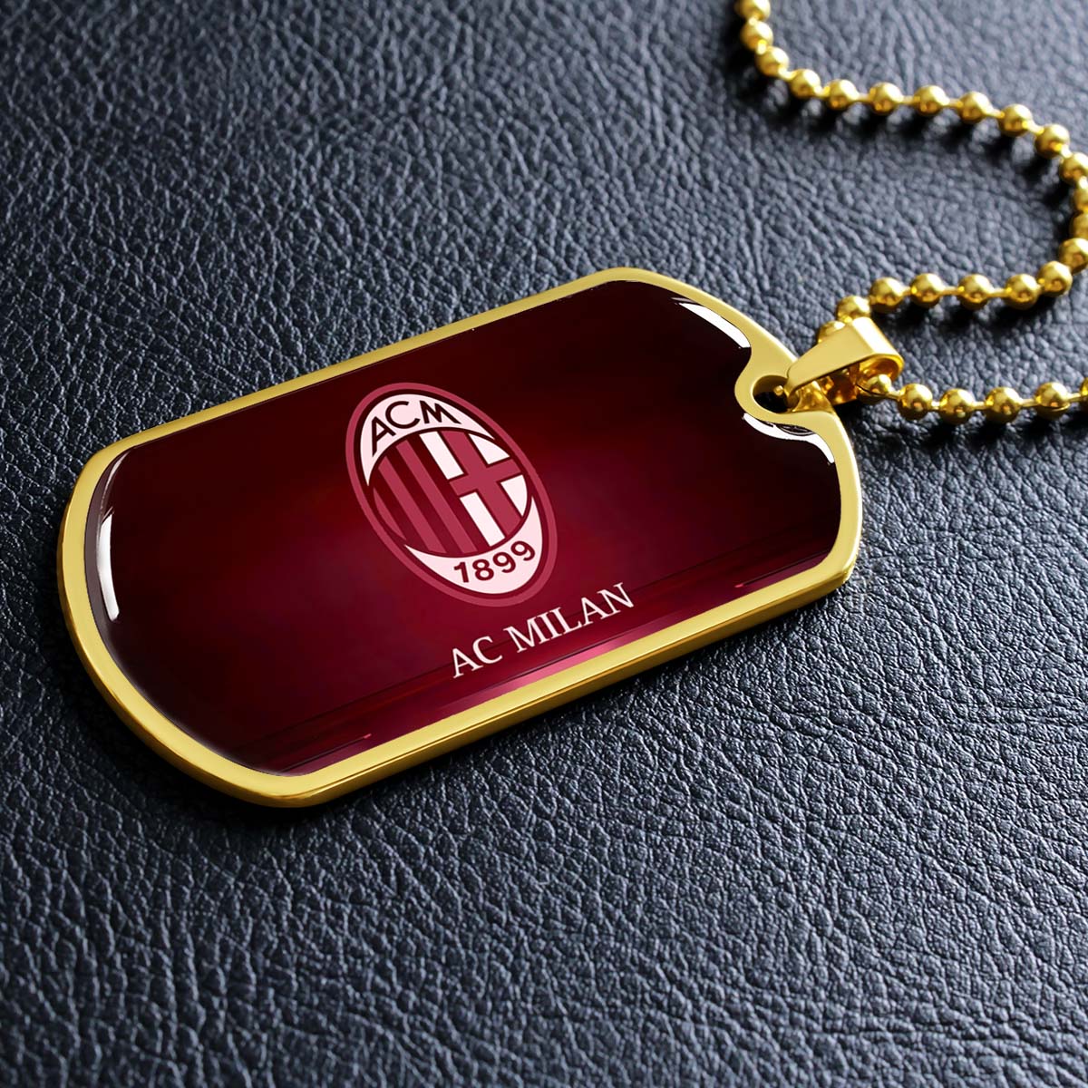 Soccer Dog Tag Necklace - SCD001 - AC Milan - Military Ball Chain