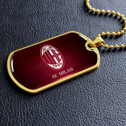 Soccer Dog Tag Necklace - SCD001 - AC Milan - Military Ball Chain