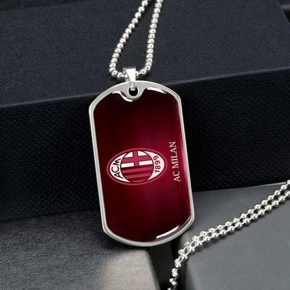 Soccer Dog Tag Necklace - SCD001 - AC Milan - Military Ball Chain