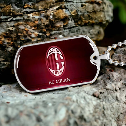 Soccer Dog Tag Necklace - SCD001 - AC Milan - Military Ball Chain