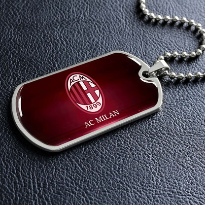 Soccer Dog Tag Necklace - SCD001 - AC Milan - Military Ball Chain
