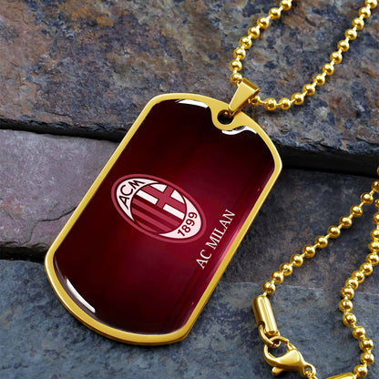 Soccer Dog Tag Necklace - SCD001 - AC Milan - Military Ball Chain