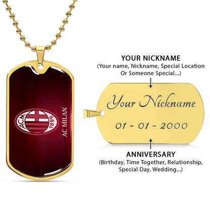 Soccer Dog Tag Necklace - SCD001 - AC Milan - Military Ball Chain