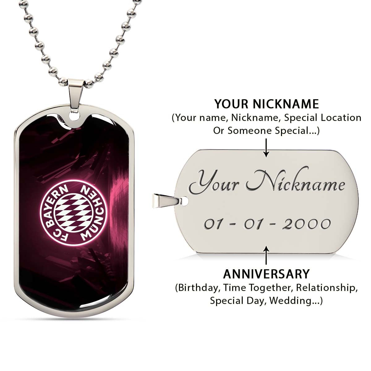 Soccer Dog Tag Necklace - SCD002 - FC Bayern Munich - Military Ball Chain