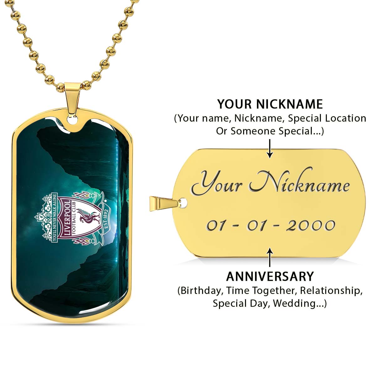 Soccer Dog Tag Necklace - SCD006 - You Never Walk Alone - Liverpool FC - Football Club - Military Ball Chain
