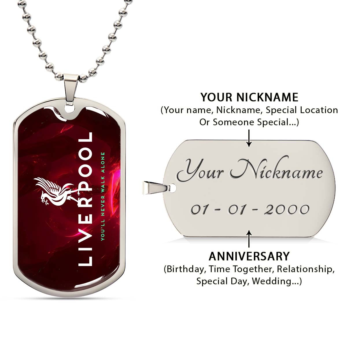Soccer Dog Tag Necklace - SCD007 - You Never Walk Alone - Liverpool FC - Football Club - Military Ball Chain