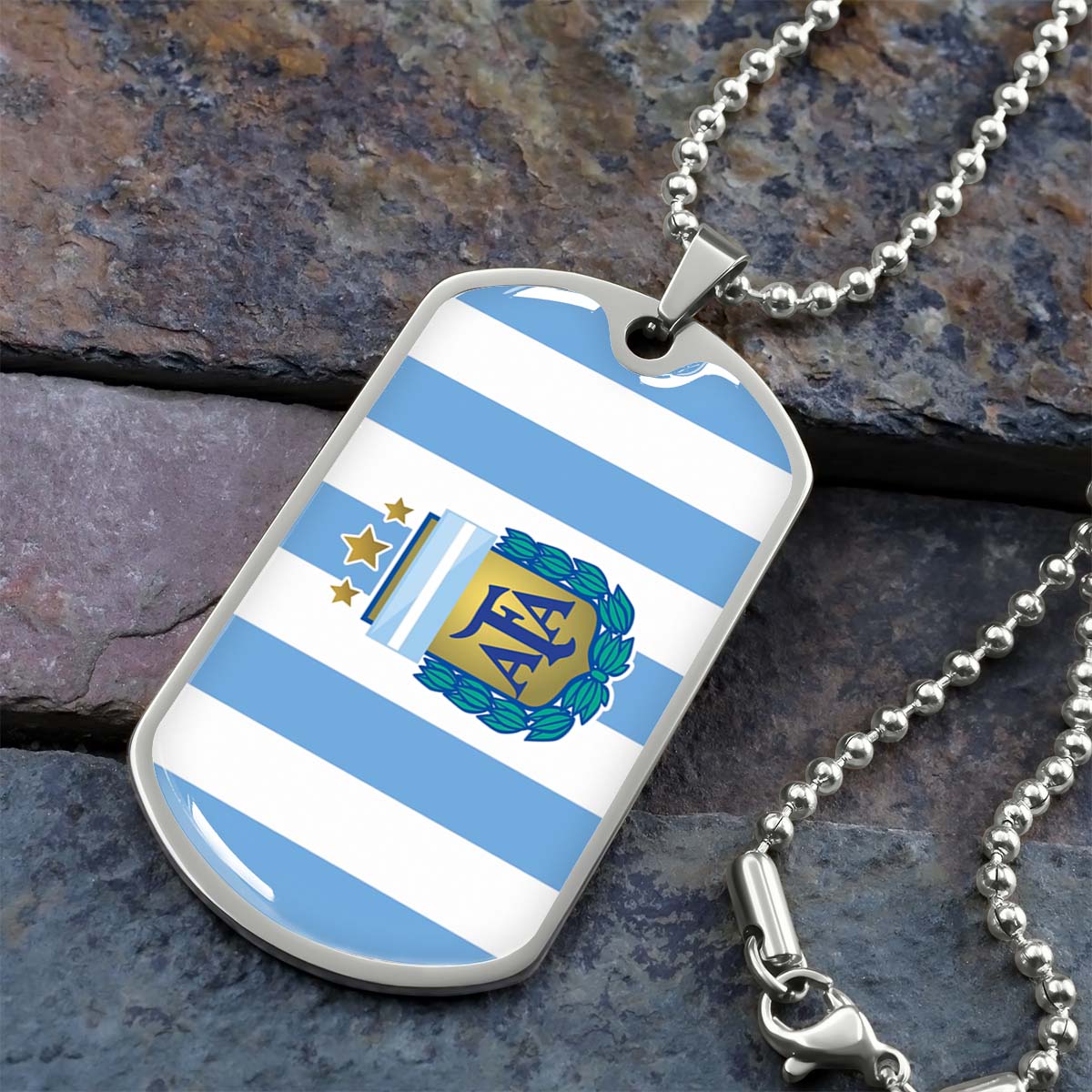 Soccer Dog Tag Necklace - SCD009 - Argentina - National Football Team - Military Ball Chain