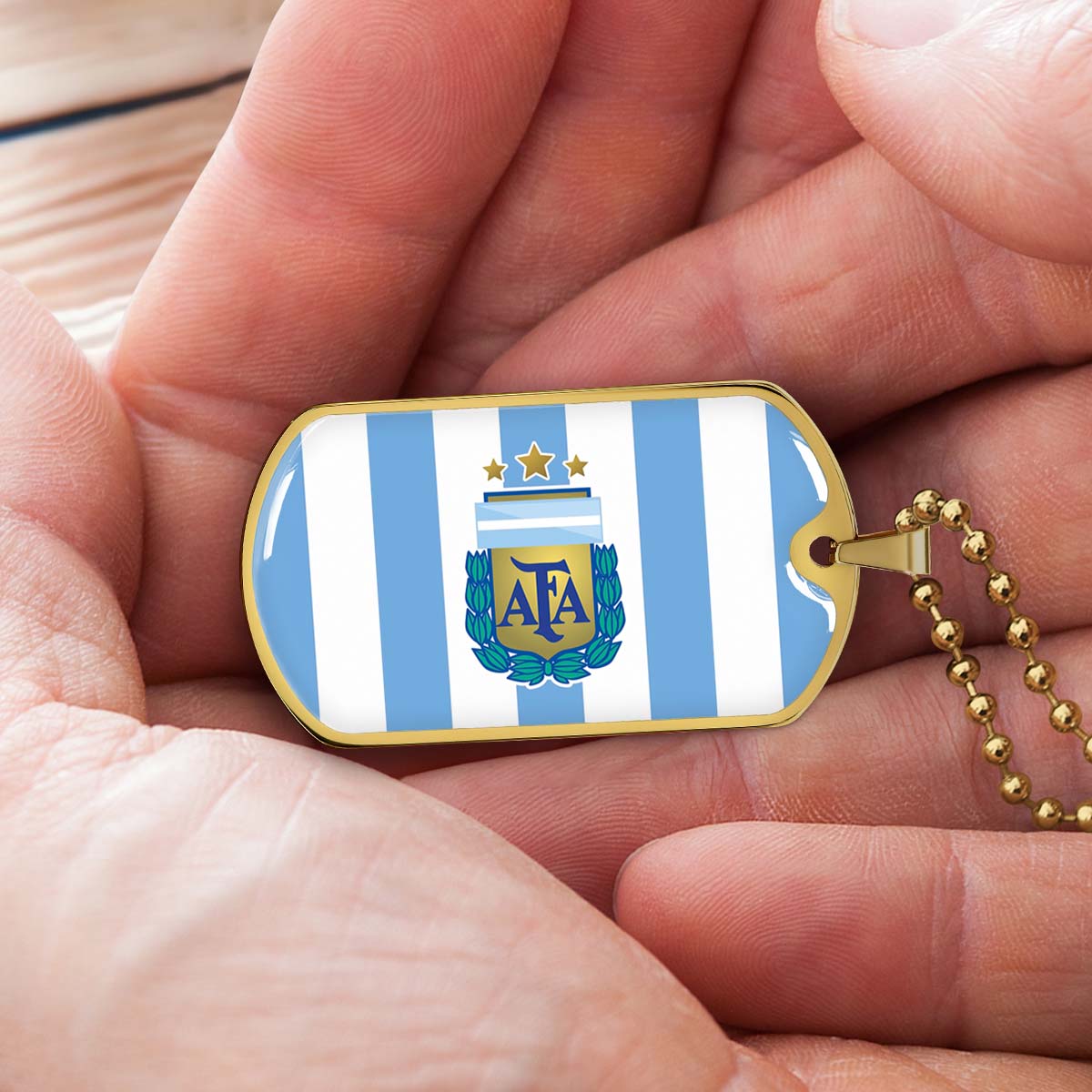Soccer Dog Tag Necklace - SCD009 - Argentina - National Football Team - Military Ball Chain