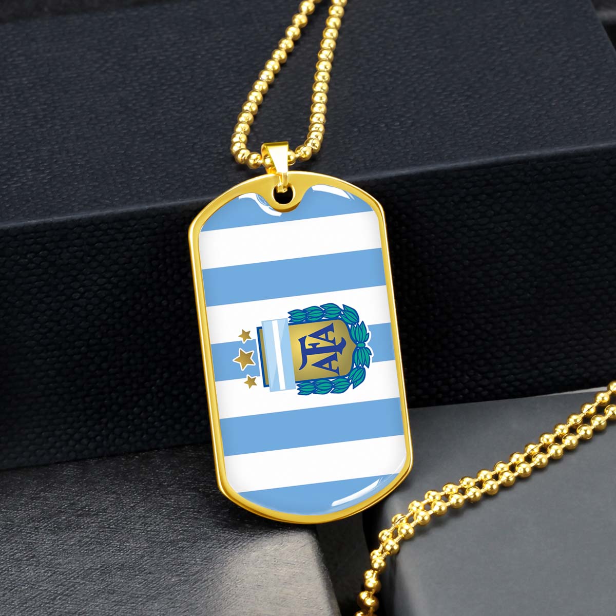Soccer Dog Tag Necklace - SCD009 - Argentina - National Football Team - Military Ball Chain