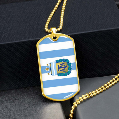 Soccer Dog Tag Necklace - SCD009 - Argentina - National Football Team - Military Ball Chain