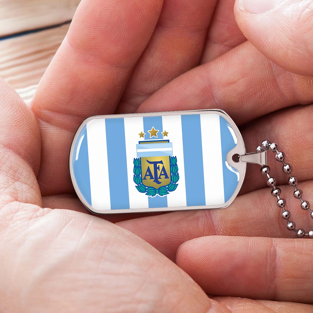 Soccer Dog Tag Necklace - SCD009 - Argentina - National Football Team - Military Ball Chain