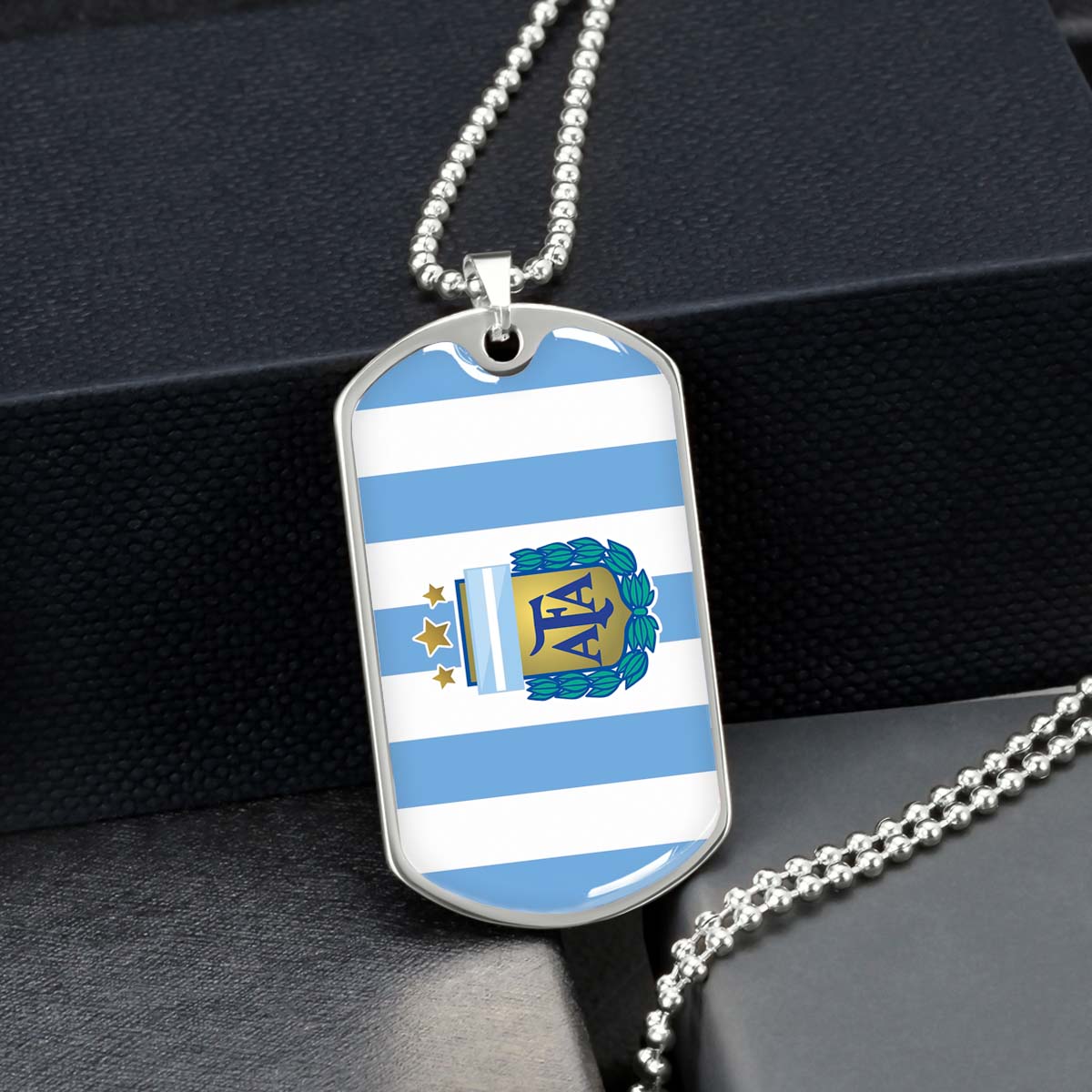 Soccer Dog Tag Necklace - SCD009 - Argentina - National Football Team - Military Ball Chain