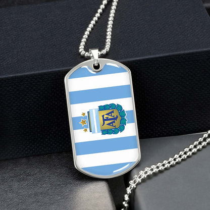 Soccer Dog Tag Necklace - SCD009 - Argentina - National Football Team - Military Ball Chain