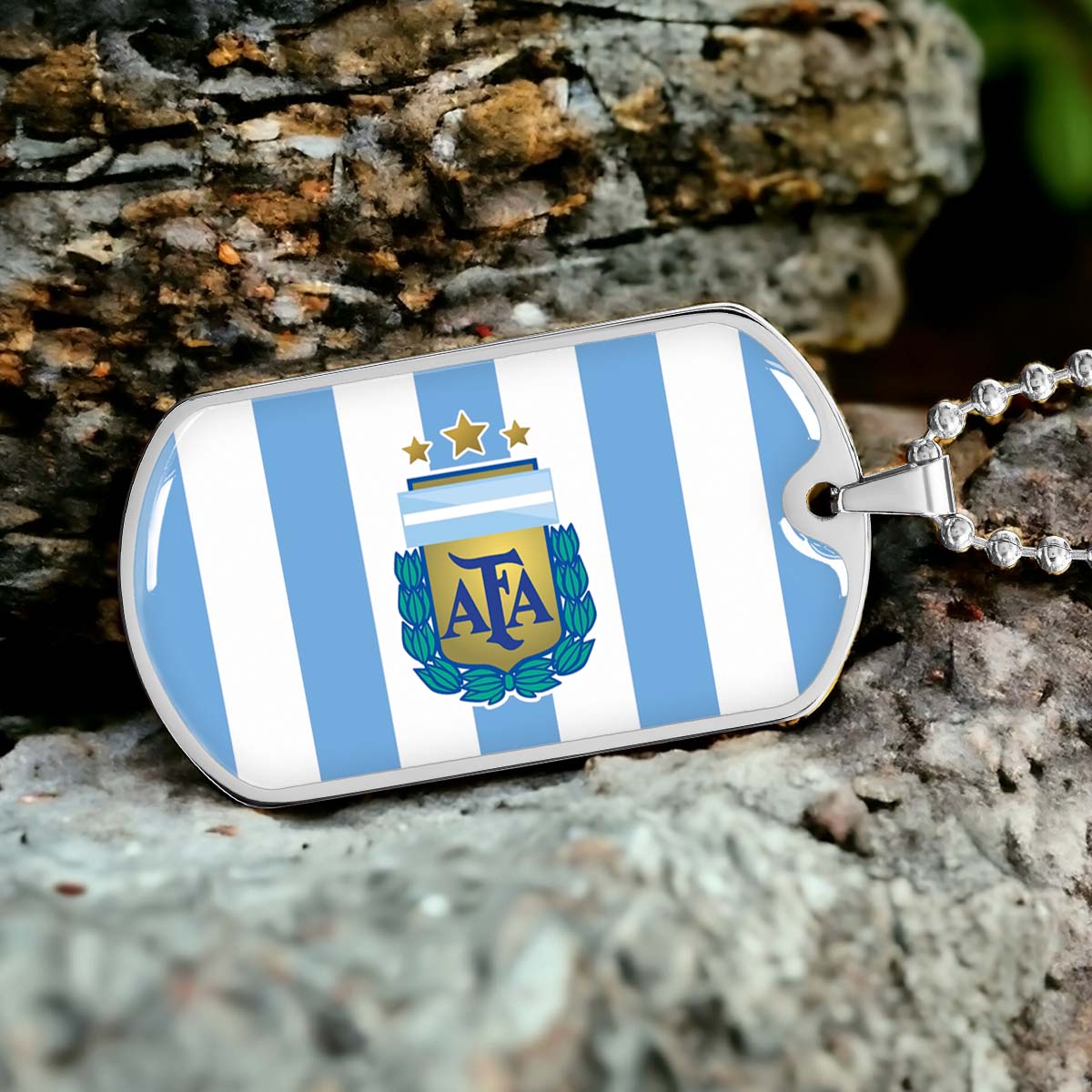 Soccer Dog Tag Necklace - SCD009 - Argentina - National Football Team - Military Ball Chain