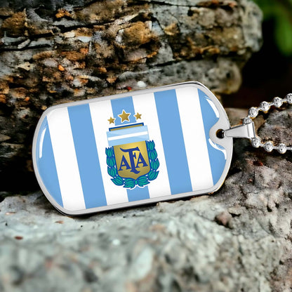 Soccer Dog Tag Necklace - SCD009 - Argentina - National Football Team - Military Ball Chain