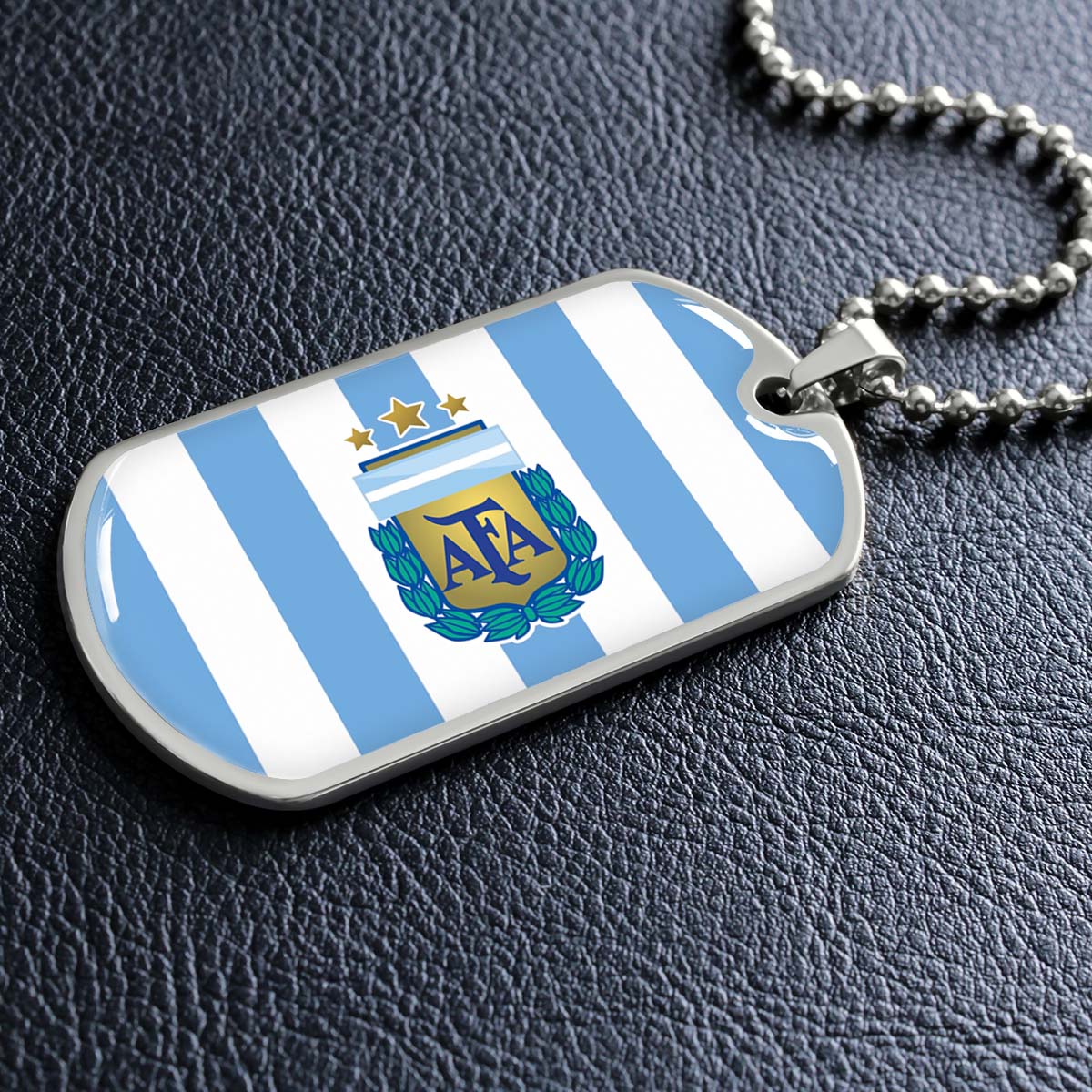 Soccer Dog Tag Necklace - SCD009 - Argentina - National Football Team - Military Ball Chain