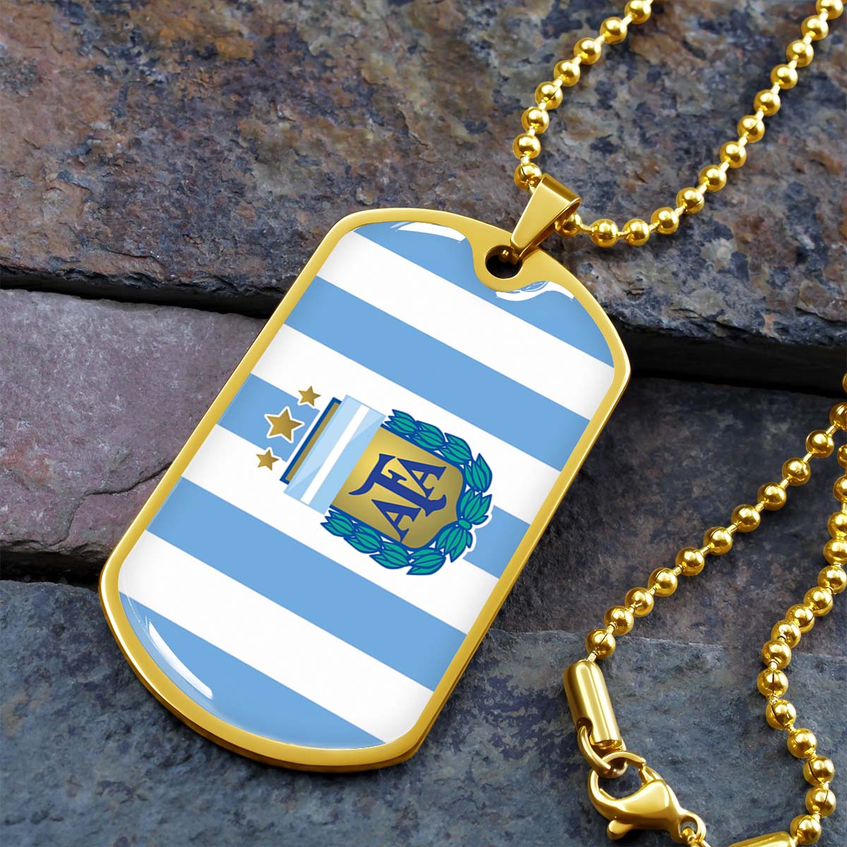 Soccer Dog Tag Necklace - SCD009 - Argentina - National Football Team - Military Ball Chain