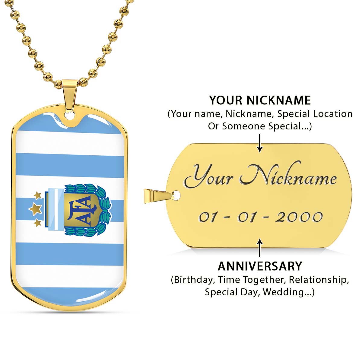 Soccer Dog Tag Necklace - SCD009 - Argentina - National Football Team - Military Ball Chain