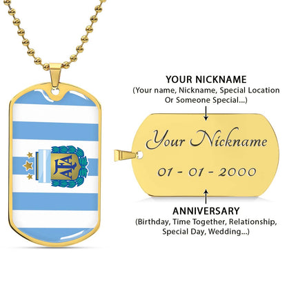 Soccer Dog Tag Necklace - SCD009 - Argentina - National Football Team - Military Ball Chain