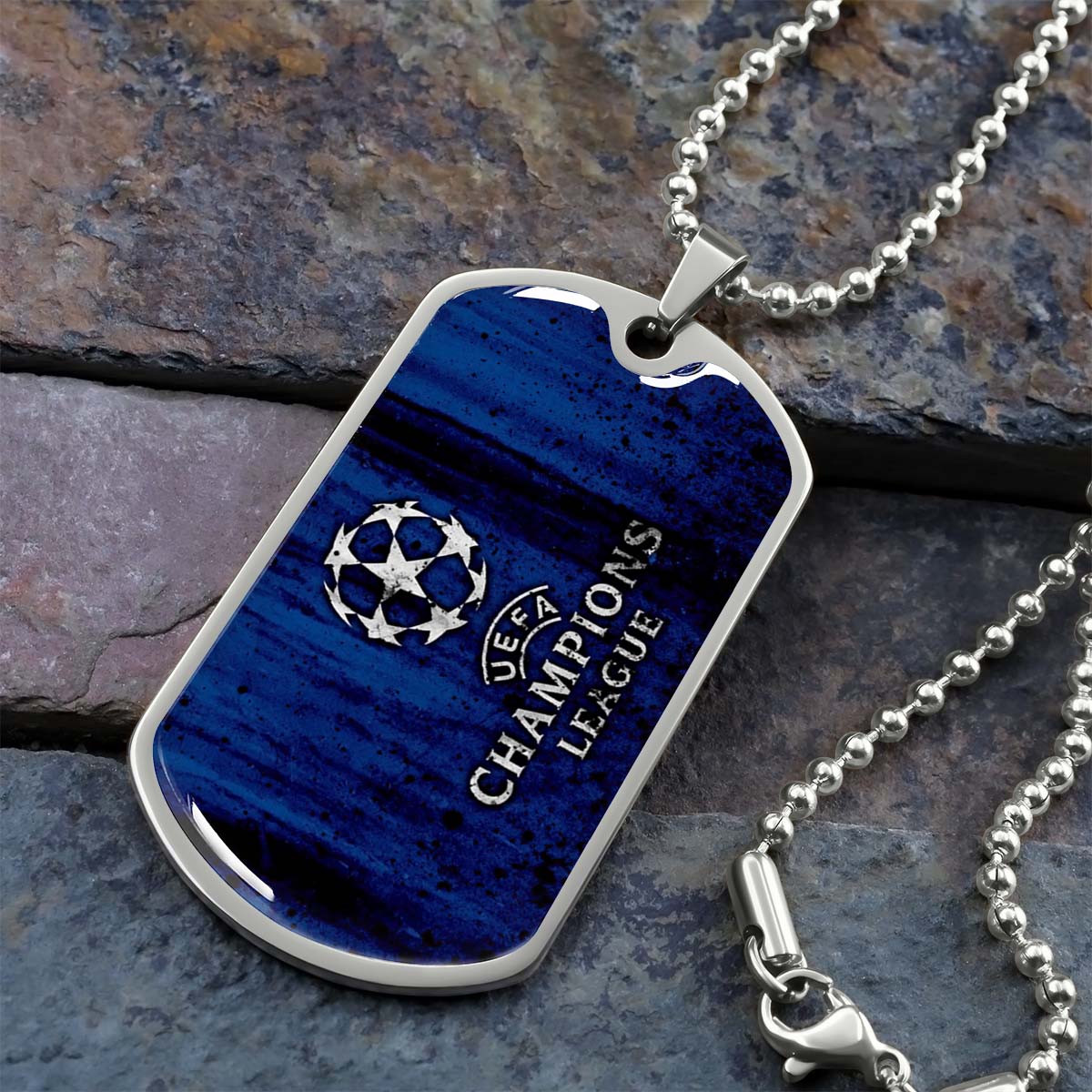 Soccer Dog Tag Necklace - SCD010 - UEFA Champions League - Military Ball Chain
