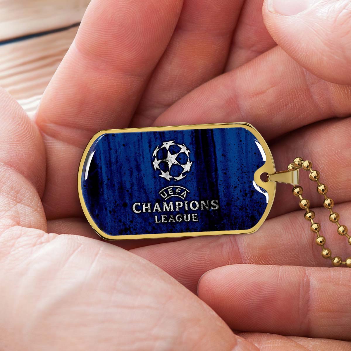 Soccer Dog Tag Necklace - SCD010 - UEFA Champions League - Military Ball Chain