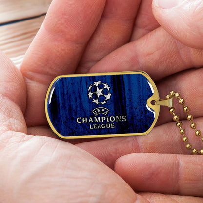 Soccer Dog Tag Necklace - SCD010 - UEFA Champions League - Military Ball Chain