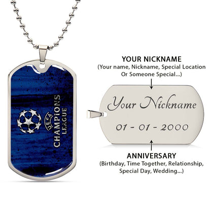 Soccer Dog Tag Necklace - SCD010 - UEFA Champions League - Military Ball Chain