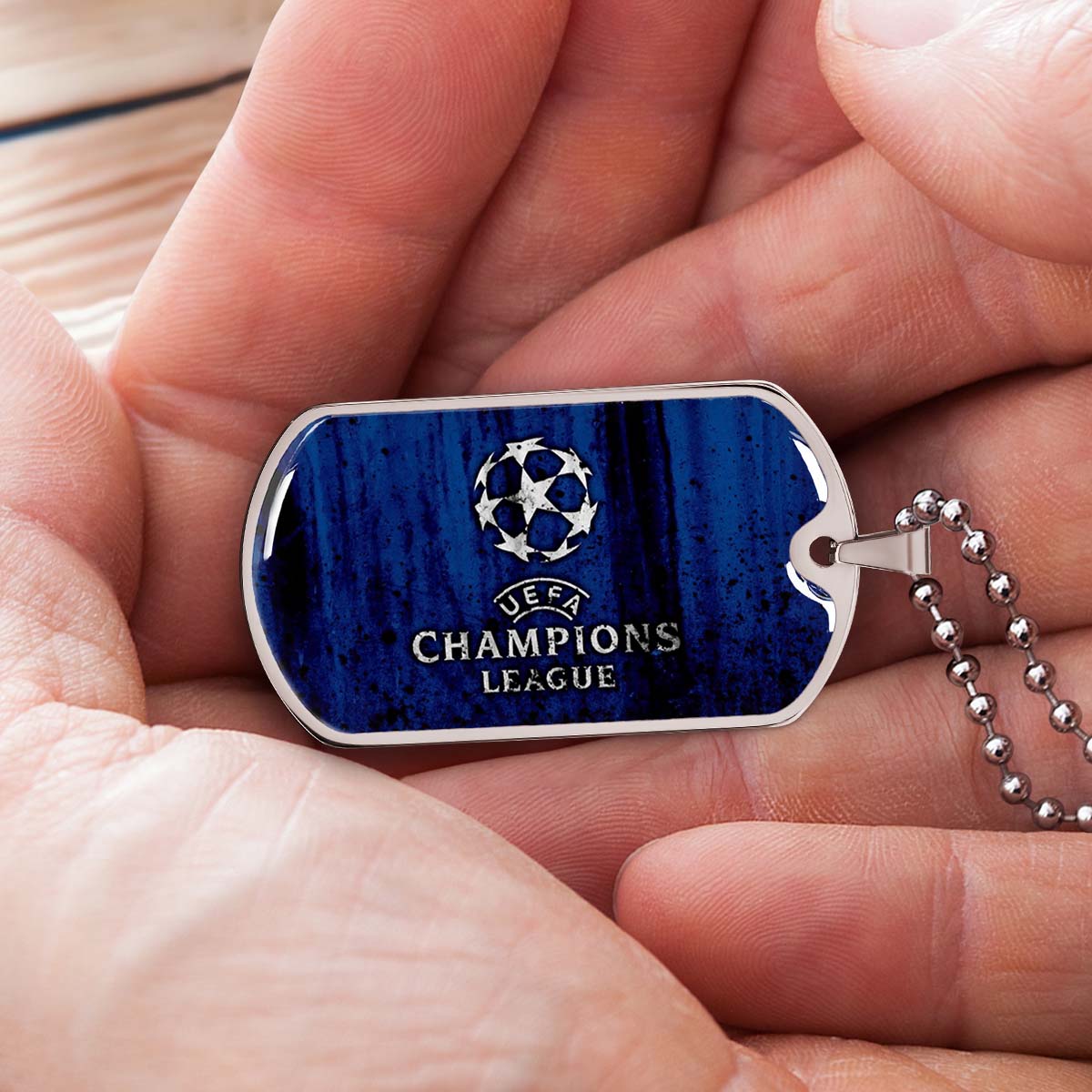 Soccer Dog Tag Necklace - SCD010 - UEFA Champions League - Military Ball Chain
