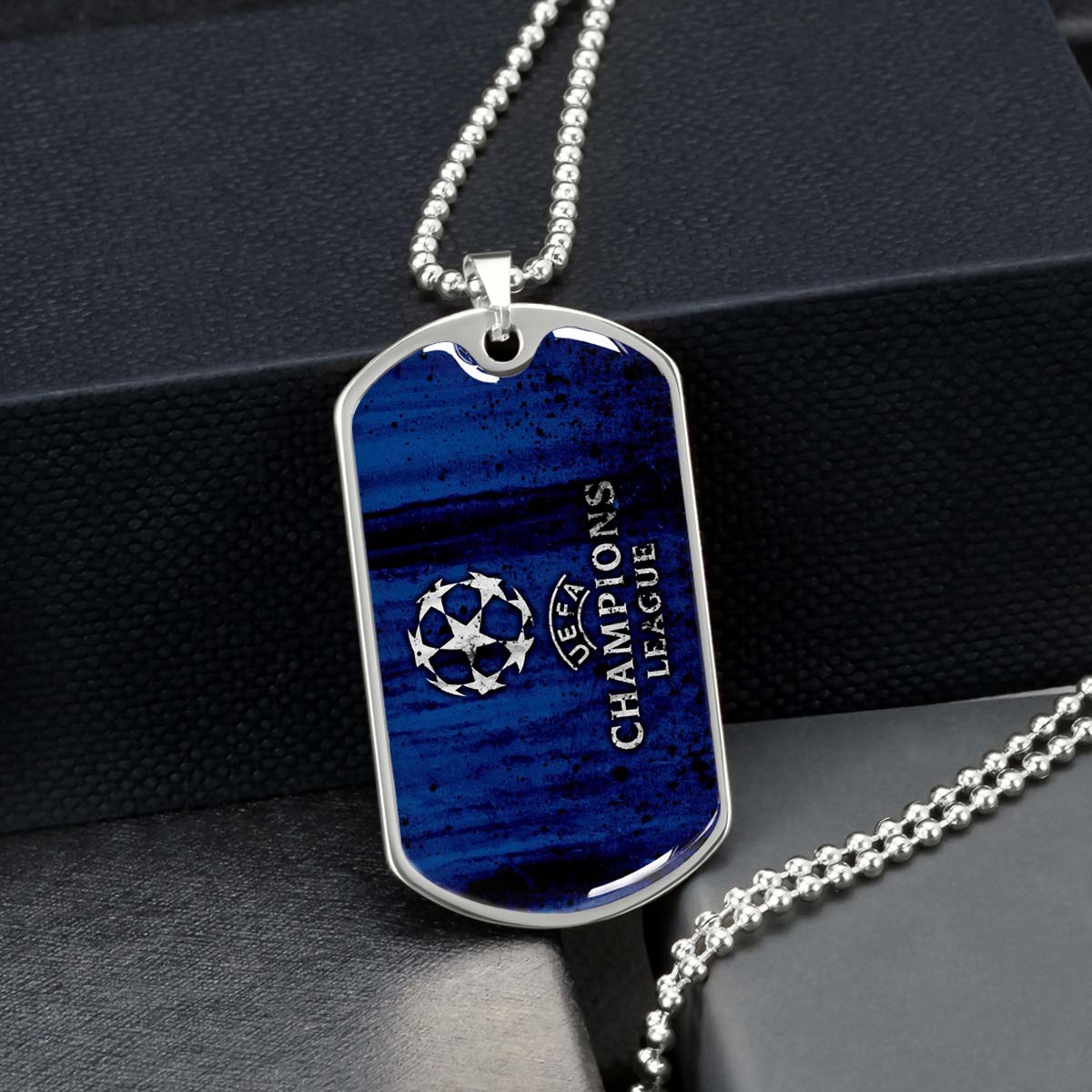 Soccer Dog Tag Necklace - SCD010 - UEFA Champions League - Military Ball Chain