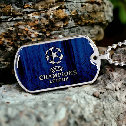 Soccer Dog Tag Necklace - SCD010 - UEFA Champions League - Military Ball Chain
