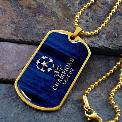 Soccer Dog Tag Necklace - SCD010 - UEFA Champions League - Military Ball Chain